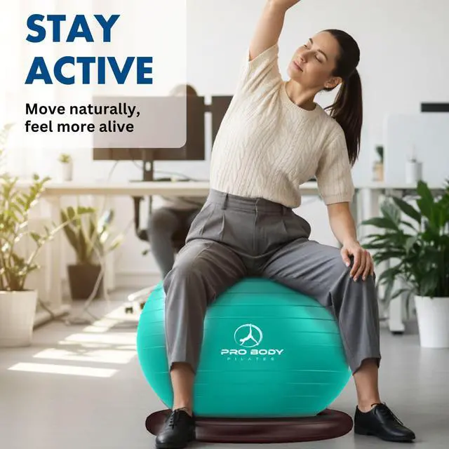 Alt view image 3 of 7 - Yoga Ball Chair, Exercise Ball Chair with Base or Stand for Home Office Desk Sitting or Workout, Balance Ball & Stability Ball Seat for Back, abs (Black, 23-26 inches/58-65 cm)