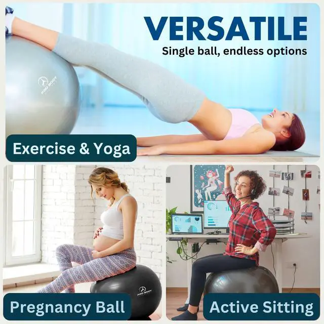 Alt view image 6 of 7 - Yoga Ball Chair, Exercise Ball Chair with Base or Stand for Home Office Desk Sitting or Workout, Balance Ball & Stability Ball Seat for Back, abs (Black, 23-26 inches/58-65 cm)