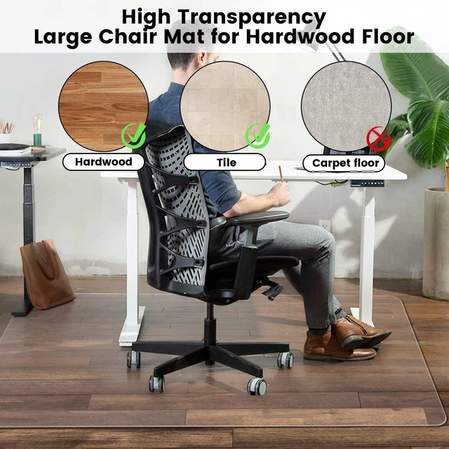 Alt view image 6 of 7 - Office Chair Mat for Hardwood Floor: 63"x 51" Extra Large Floor Mat for Rolling Chair and Computer Desk, Clear Chair Mat Heavy Duty Plastic Protector for L Desk, Home, Gaming Easy Glide