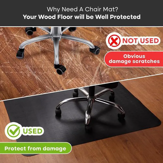Alt view image 4 of 7 - Office Chair Mat for Hardwood Floor: 63" x 51" Extra Large Desk Chair Mat | Black Anti-Slip Rubber Floor Mat for Gaming Rolling Chair, Heavy Duty Sturdy Floor Protector Mat Under L Computer Desk