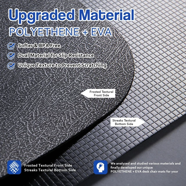 Alt view image 3 of 7 - Office Chair Mat for Hardwood Floor: 53"x45" Large Black Rolling Chair Mat for Hard Wood and Tile Floor, Anti-Slip Heavy Duty Floor Protector Mat Under Computer Desk, Easy Glide Chair Mats for Home
