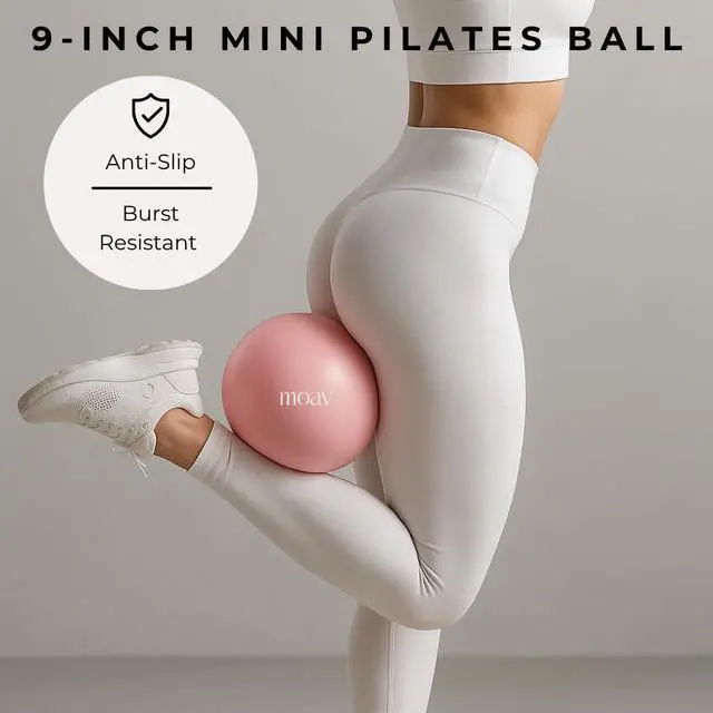 Alt view image 7 of 7 - Premium Pilates Essentials Kit - 14" Ring with Cushioned Handles, Mini Ball with Pump, & 3 Durable Fabric Resistance Bands for Full Body Home Workouts (Rosè)