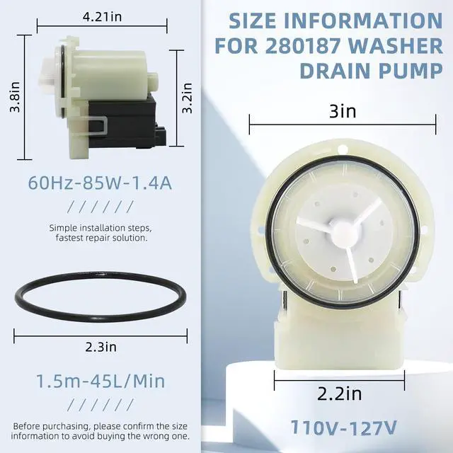 Alt view image 2 of 7 - 280187 8181684 Washer Drain Pump Motor Askoll m75 Fit for Whirlpool Duet May.tag Ken.more Washing Machines Replaces 285998,8182819,8182821,AP3953640
