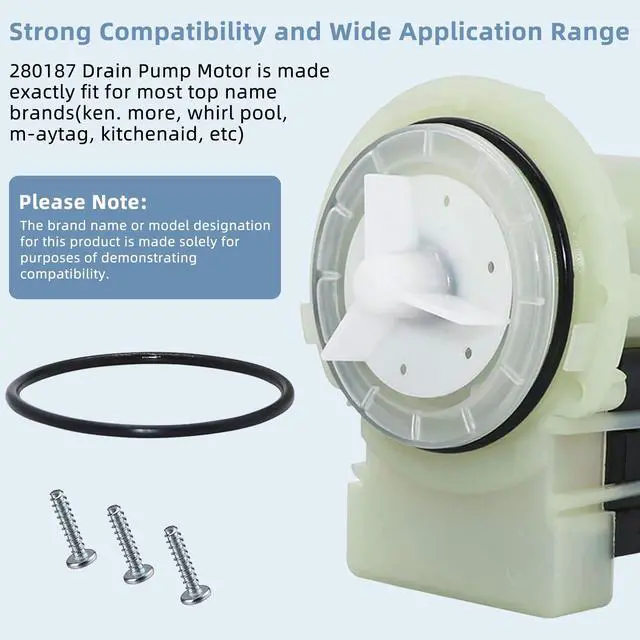 Alt view image 4 of 7 - 280187 8181684 Washer Drain Pump Motor Askoll m75 Fit for Whirlpool Duet May.tag Ken.more Washing Machines Replaces 285998,8182819,8182821,AP3953640