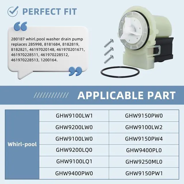 Alt view image 6 of 7 - 280187 8181684 Washer Drain Pump Motor Askoll m75 Fit for Whirlpool Duet May.tag Ken.more Washing Machines Replaces 285998,8182819,8182821,AP3953640