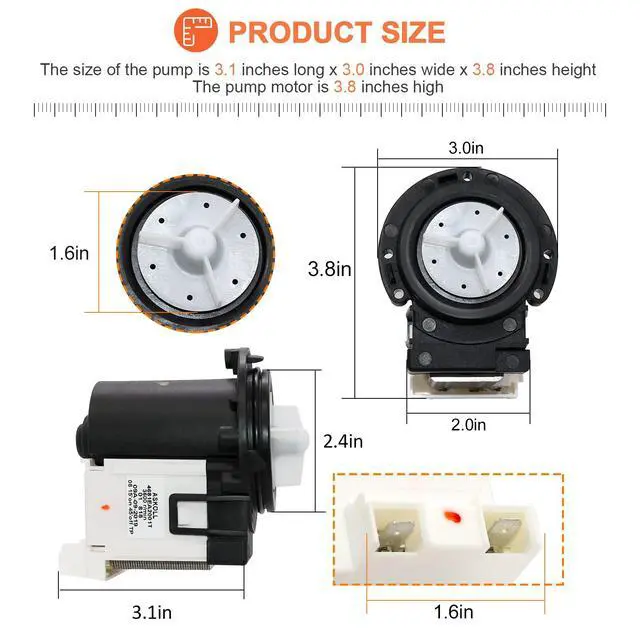 Alt view image 4 of 6 - 4681EA2001T Washer Drain Pump OEM Motor Replace for Kenmore & LG Washing Machine Replacement AP5328388 4681EA1007G 4681EA1007D Fit for Drain Pump Washing Machine WM2101HW WM3270CW WM3431HS WM3770HVA