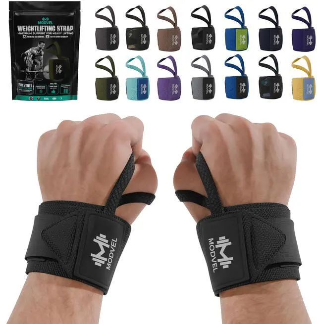 Main image of Adjustable Wrist Wraps for Gym & Lifting Thick, Breathable Support Straps for Wrist Stability, Comfort & Grip Ideal for Weight Training, CrossFit & Gym Workouts Black (2-Pack)