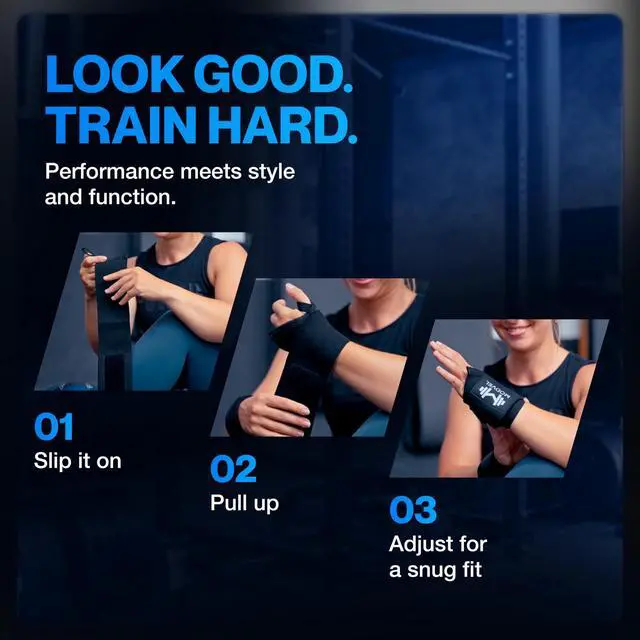 Alt view image 2 of 7 - Adjustable Wrist Wraps for Gym & Lifting Thick, Breathable Support Straps for Wrist Stability, Comfort & Grip Ideal for Weight Training, CrossFit & Gym Workouts Black (2-Pack)