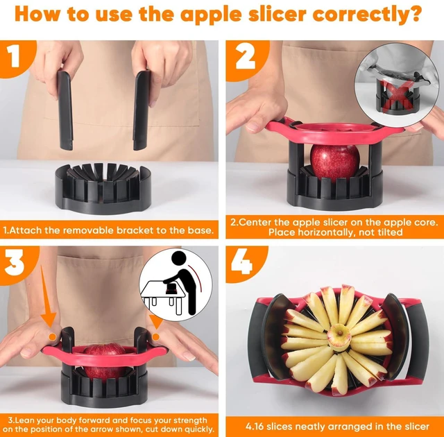 Alt view image 3 of 7 - Cut 16 Thin Slices All the Way Through, HEAVY - DUTY Stainless Steel Apple Corer & Slicer for Fruits & Vegetables - Dishwasher Safe