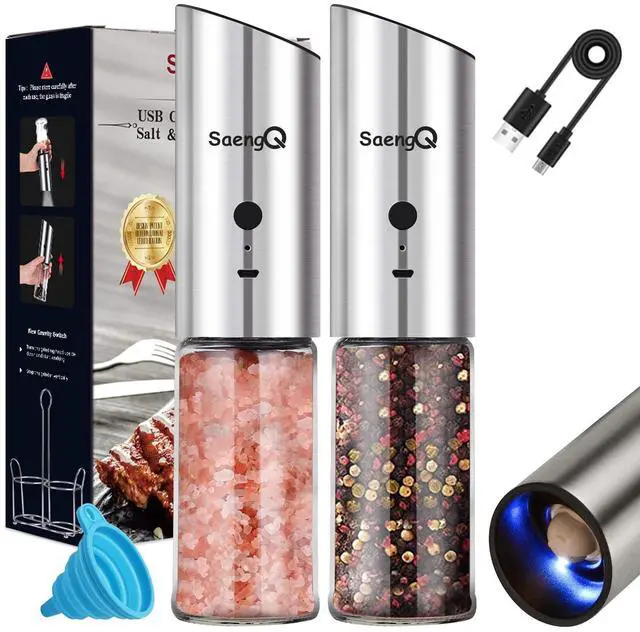 Main image of Electric Salt and Pepper Grinder Set - USB Rechargeable Gravity Salt and Pepper Shakers, Automatic Glass Mill with Adjustable Coarseness, LED Light, One-Hand Operation for Kitchen & Dining