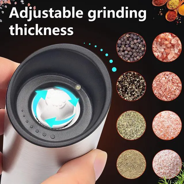 Alt view image 5 of 7 - Electric Salt and Pepper Grinder Set - USB Rechargeable Gravity Salt and Pepper Shakers, Automatic Glass Mill with Adjustable Coarseness, LED Light, One-Hand Operation for Kitchen & Dining