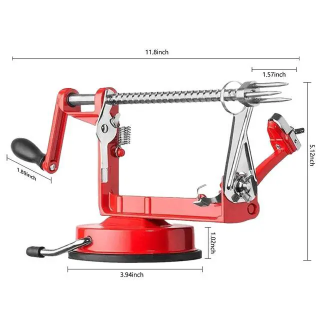 Alt view image 3 of 6 - Apple Peeler, Slicer Corer Potato Peelers 3 In 1, Stainless Steel Heavy Duty Suction Cup Base And 7 Extra Blades (Red)
