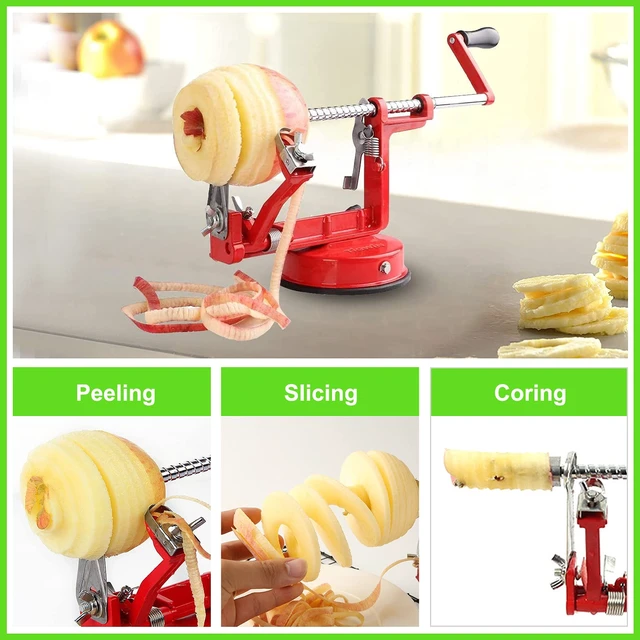 Alt view image 4 of 6 - Apple Peeler Corer, Long lasting Chrome Cast Magnesium Alloy Apple Peeler Slicer Corer with Stainless Steel Blades and Powerful Suction Base for Apples and Potato(Red)
