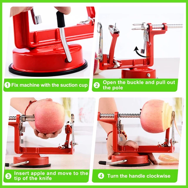 Alt view image 5 of 6 - Apple Peeler Corer, Long lasting Chrome Cast Magnesium Alloy Apple Peeler Slicer Corer with Stainless Steel Blades and Powerful Suction Base for Apples and Potato(Red)