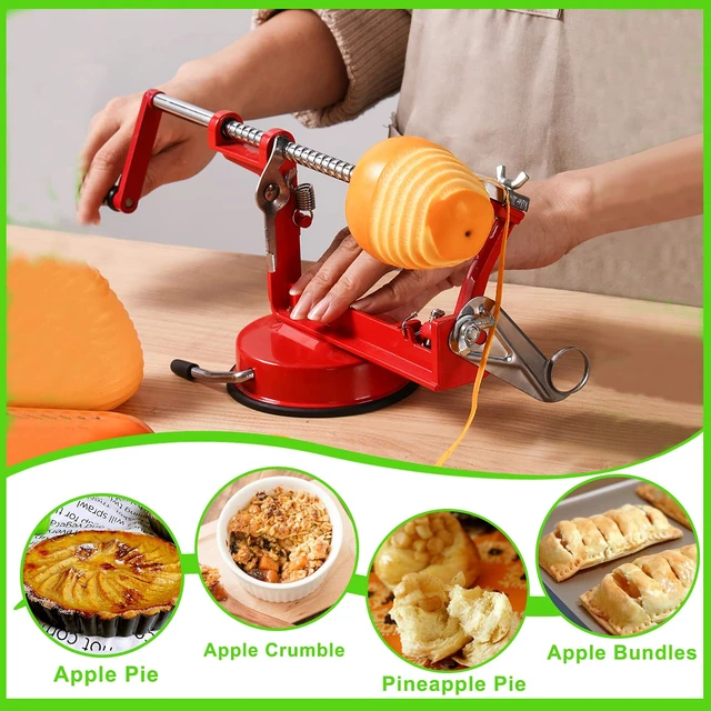 Alt view image 6 of 6 - Apple Peeler Corer, Long lasting Chrome Cast Magnesium Alloy Apple Peeler Slicer Corer with Stainless Steel Blades and Powerful Suction Base for Apples and Potato(Red)