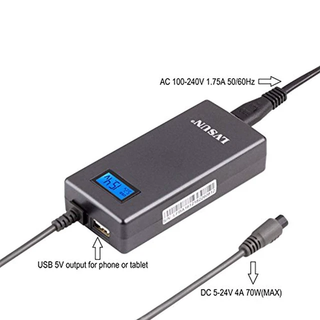 Alt view image 3 of 7 - Slim Universal Laptop Charger 70W Replacement AC Adapter with Multi Connectors for HP BM Lenovo Thinkpad Dell Acer Delta Gateway Liteon Samsung Notebooks and More with 5V 2.1A USB Port, Grey