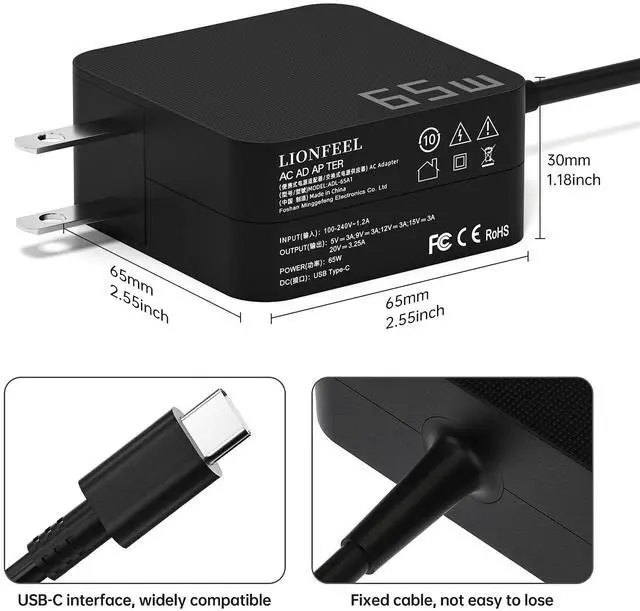 Alt view image 5 of 6 - 65W USB C Laptop Charger, Universal Fast Charging Power Adapter - Compact Type C Charger Block for MacBook, Dell, HP, Travel, Home & Office Use