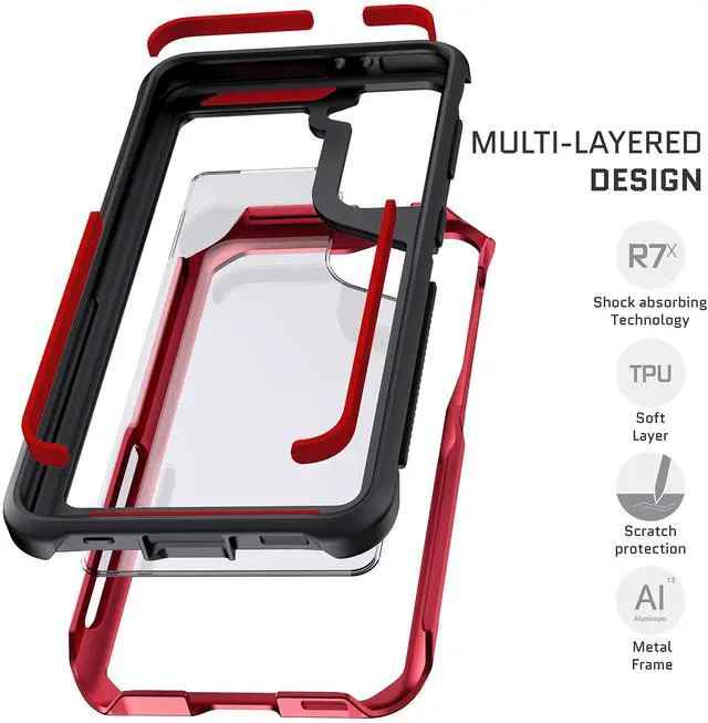 Alt view image 4 of 7 - ATOMIC slim S21 Case with Protective Aluminum Metal Bumper and Crystal Clear Back Design Heavy Duty Shock-Absorbent Protection Designed for 2021 Samsung Galaxy S 21 5G (6.2 Inch) (Phantom Red)