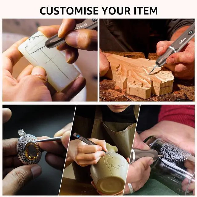 Alt view image 4 of 7 - Electric Engraving Pen, Cordless Rechargeable Mini Rotary Tool with 42 Bits, Aluminum Body, Variable Speed, Portable Engraver Pen for Metal Wood Glass and Plastic, Brown