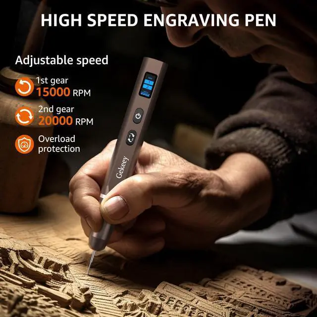 Alt view image 2 of 7 - Electric Engraving Pen, Cordless Rechargeable Mini Rotary Tool with 42 Bits, Aluminum Body, Variable Speed, Portable Engraver Pen for Metal Wood Glass and Plastic, Brown