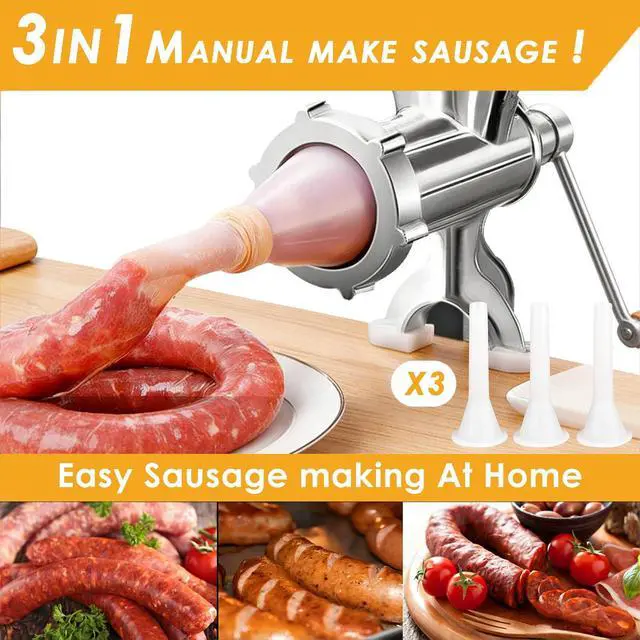 Alt view image 3 of 7 - Meat Grinder Manual Mincer for Home Use - Sausage Maker Table Mount Pork Mincer Sausage Stuffer Funnel Make Homemade Burger Patties Hand