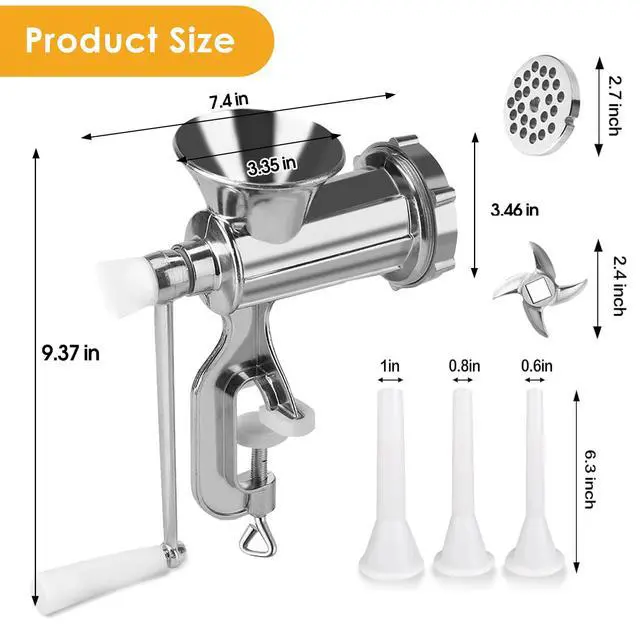 Alt view image 7 of 7 - Meat Grinder Manual Mincer for Home Use - Sausage Maker Table Mount Pork Mincer Sausage Stuffer Funnel Make Homemade Burger Patties Hand