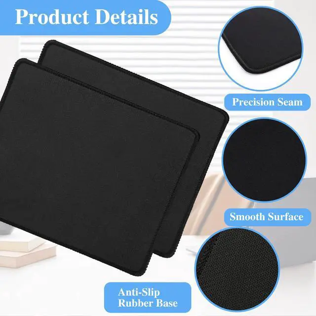 Alt view image 4 of 7 - 20 Pack Mouse Pad with Stitched Edge,2mm Black Mouse Pads,Mousepads with Non Slip Rubber Base,Premium-Textured & Waterproof Mousepad for Computers Laptop Office Home,8.7x7.1In
