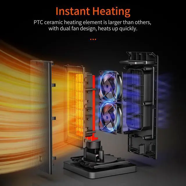 Alt view image 2 of 7 - Space Heater for Indoor Use, 1500W Fast Heating Electric Heater with Thermostat, 90°Oscillating PTC Ceramic Heater, 24H Timer