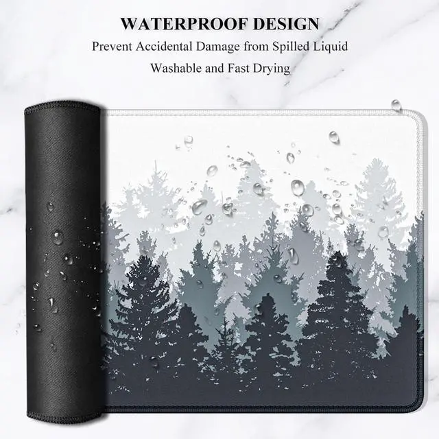 Alt view image 6 of 7 - Desk Mouse Pad, Oversized Forest Desk Mat 35.4 x 15.7 Inch, Extended Long Gaming Mousepad Non-Slip Rubber Base Stitched Edges XXL Ultra Large Thin Full Desk Pad for PC Laptop Gaming Work