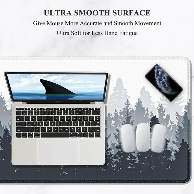 Alt view image 3 of 7 - Desk Mouse Pad, Oversized Forest Desk Mat 35.4 x 15.7 Inch, Extended Long Gaming Mousepad Non-Slip Rubber Base Stitched Edges XXL Ultra Large Thin Full Desk Pad for PC Laptop Gaming Work