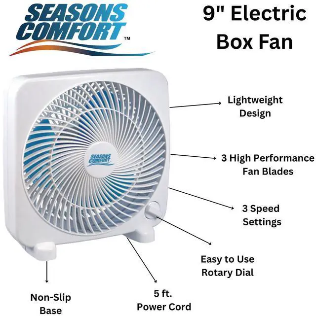 Alt view image 2 of 7 - 9 Inch Tabletop Box Fan, 3 Speeds, Quiet Table Fan With Strong Airflow, Energy Efficient Small Box Fan, Portable - Fan for Bedroom, Kitchen, Bathroom, Office, Dorm & Workshop