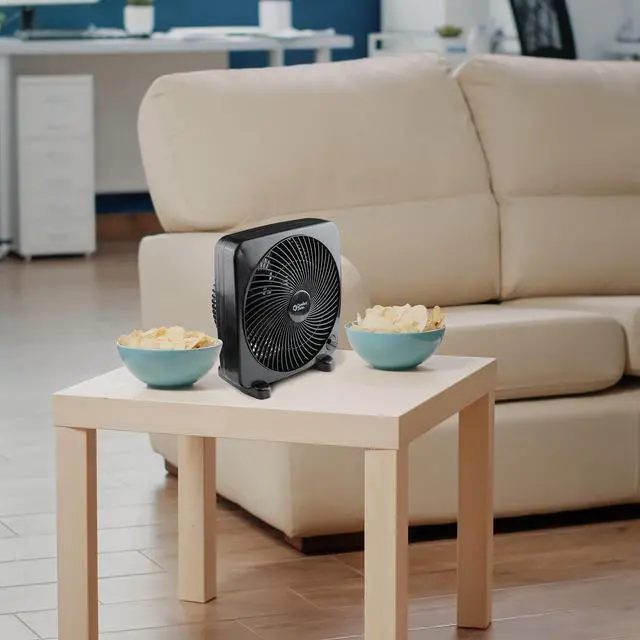 Alt view image 7 of 7 - 9-inch Portable Box Fan Compact Desktop Cooling Fan with 3-Speeds, Quiet Operation, Built-in Carry Handle & Safety Grill ETL Listed for Home, Office, or Dorm Black