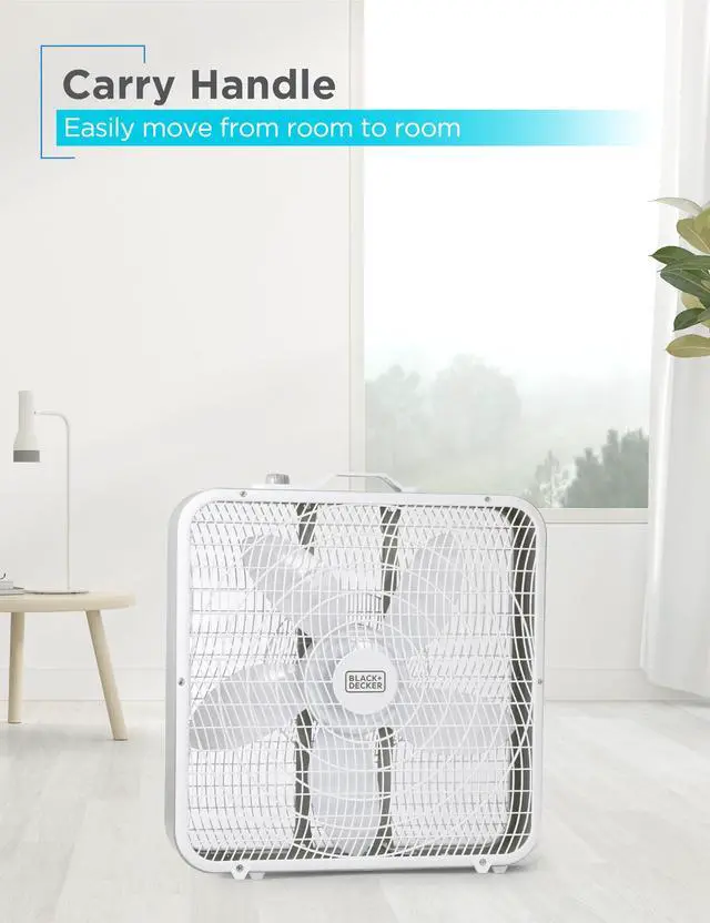 Alt view image 4 of 7 - Box Fan with 3 Speed Settings, 20 Box Fan with Carrying Handle, Rotary Knob and Recessed Cord Storage, Portable Fan and Cooling Fan for Home, Office, Garage, Basement & More