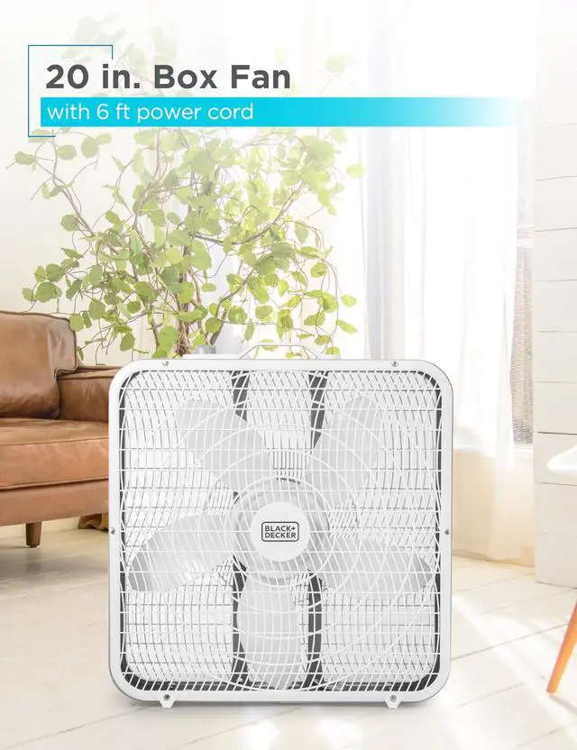 Alt view image 5 of 7 - Box Fan with 3 Speed Settings, 20 Box Fan with Carrying Handle, Rotary Knob and Recessed Cord Storage, Portable Fan and Cooling Fan for Home, Office, Garage, Basement & More