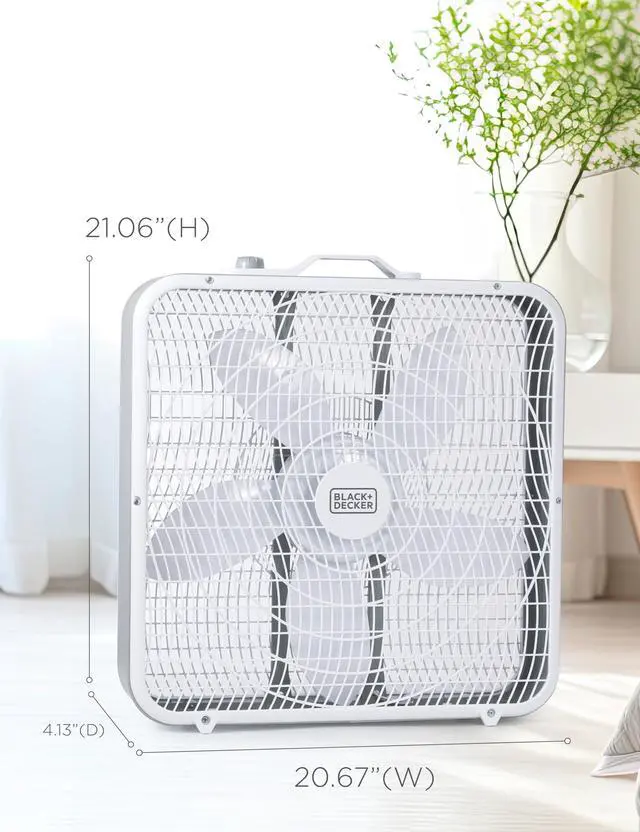 Alt view image 7 of 7 - Box Fan with 3 Speed Settings, 20 Box Fan with Carrying Handle, Rotary Knob and Recessed Cord Storage, Portable Fan and Cooling Fan for Home, Office, Garage, Basement & More