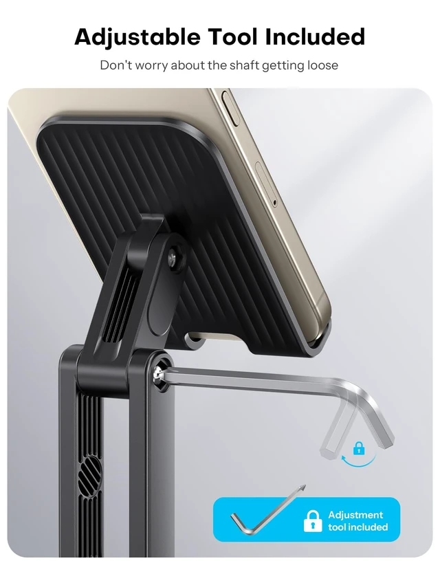 Alt view image 3 of 7 - Cell Phone Stand for Desk, 2 Pack Adjustable Foldable Phone Holder, 360 Swivel Mobile Stand Fit for iPhone 17 16 15 14 13 Pro Max and All Smart Phones, Black & White