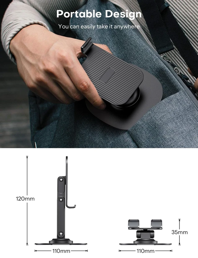 Alt view image 5 of 7 - Cell Phone Stand for Desk, 2 Pack Adjustable Foldable Phone Holder, 360 Swivel Mobile Stand Fit for iPhone 17 16 15 14 13 Pro Max and All Smart Phones, Black & White