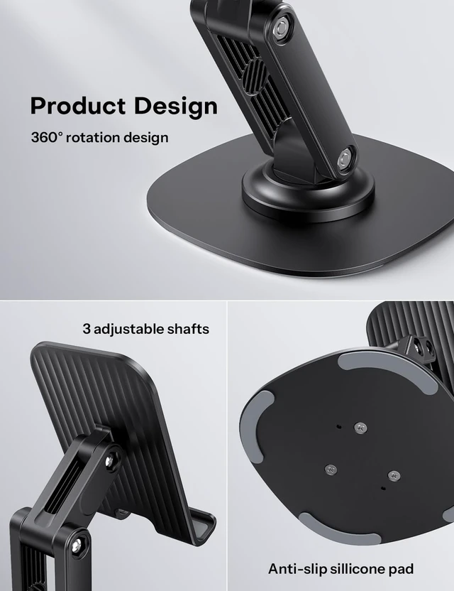 Alt view image 4 of 7 - Cell Phone Stand for Desk, 2 Pack Adjustable Foldable Phone Holder, 360 Swivel Mobile Stand Fit for iPhone 17 16 15 14 13 Pro Max and All Smart Phones, Black & White