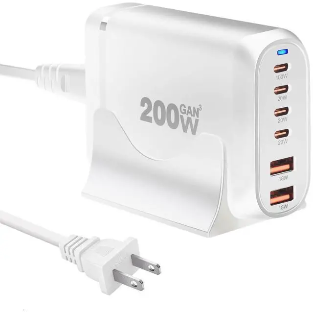 Main image of 200W USB C Charger, 6 Ports USB C Fast Charging Station, GaN III PD QC Desktop Charger Block for Multiple Devices, Compatible with MacBook, DELL, Tablet iPad, iPhone, Samsung Galaxy, White