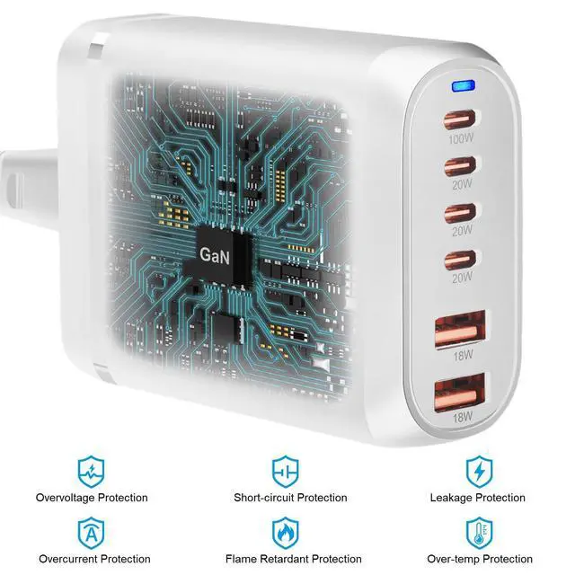 Alt view image 7 of 7 - 200W USB C Charger, 6 Ports USB C Fast Charging Station, GaN III PD QC Desktop Charger Block for Multiple Devices, Compatible with MacBook, DELL, Tablet iPad, iPhone, Samsung Galaxy, White