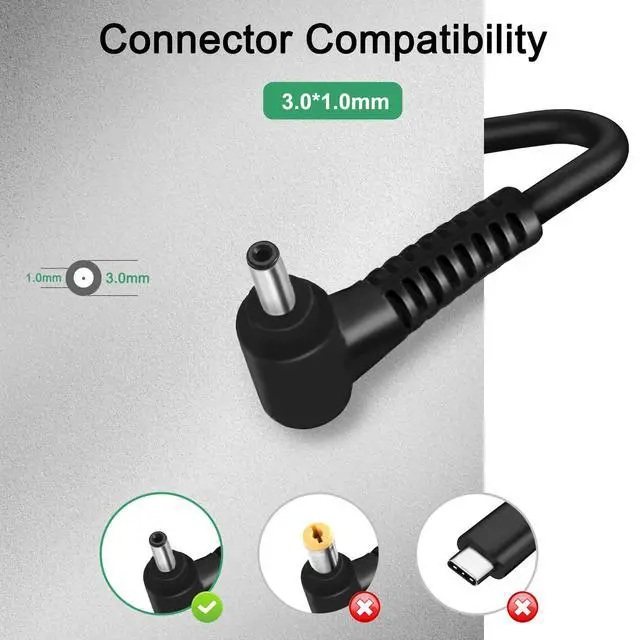 Alt view image 5 of 6 - 40W Ac Adapter Charger Compatible with Samsung Ativ Book 9/9 Plus/9 Lite/9 Spin Laptop A13-040N2A PA-1400-96 AD-4019A 19V 2.1A 3.0 * 1.0mm Connector
