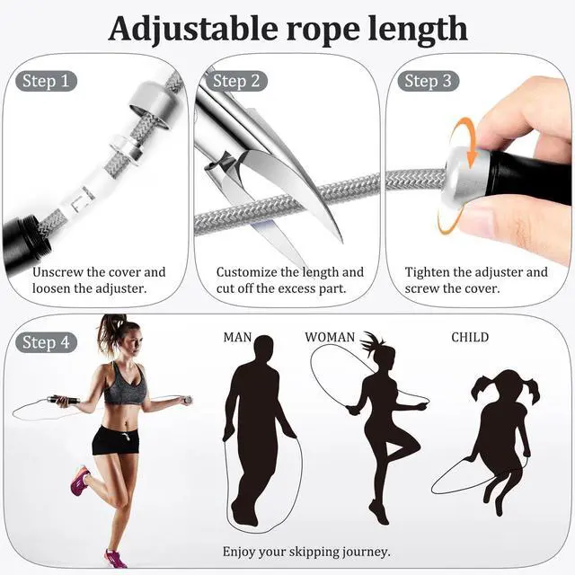 Alt view image 6 of 6 - 1LB Weighted Jump Ropes for fitness Women Men, Tangle-Free Ball Bearing Rapid Speed Skipping Jump Rope with Adjustable 9mm Cotton & PVC Cord, Aluminum Handles for MMA, Boxing, CrossFit, Weight-loss