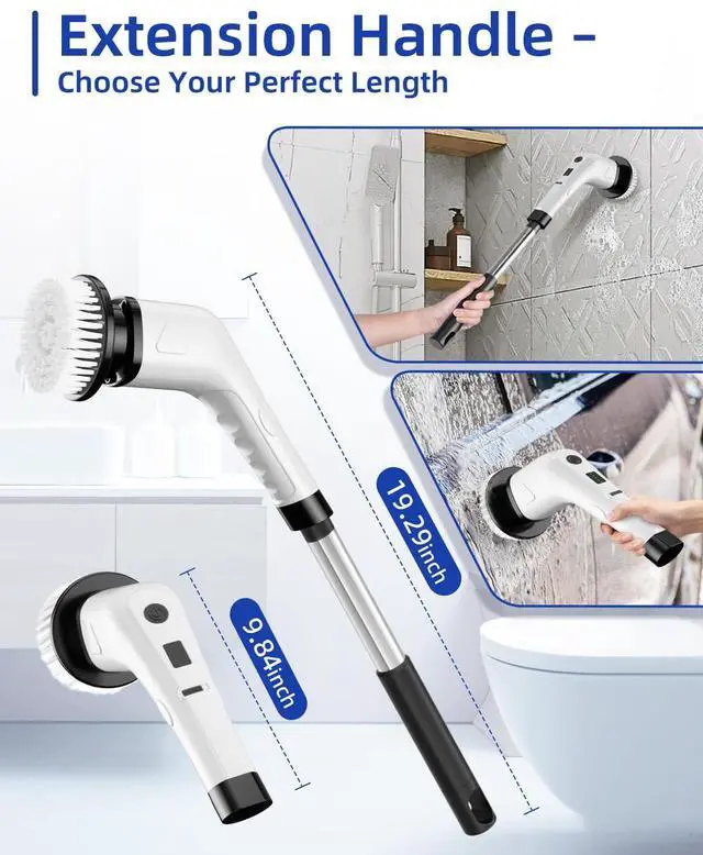 Alt view image 2 of 7 - Electric Spin Scrubber, Cordless Power Scrubber for Bathroom Cleaning, 6 Replaceable Brush Heads, 360 RPM, Long Battery for Tub, Tile, Grout & Floor