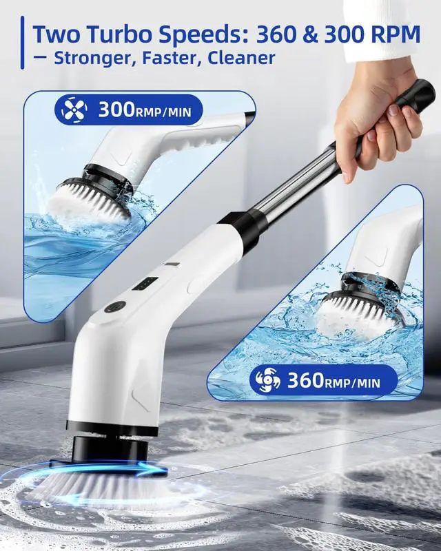 Alt view image 4 of 7 - Electric Spin Scrubber, Cordless Power Scrubber for Bathroom Cleaning, 6 Replaceable Brush Heads, 360 RPM, Long Battery for Tub, Tile, Grout & Floor