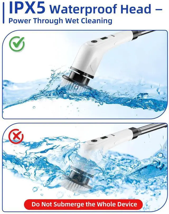 Alt view image 6 of 7 - Electric Spin Scrubber, Cordless Power Scrubber for Bathroom Cleaning, 6 Replaceable Brush Heads, 360 RPM, Long Battery for Tub, Tile, Grout & Floor