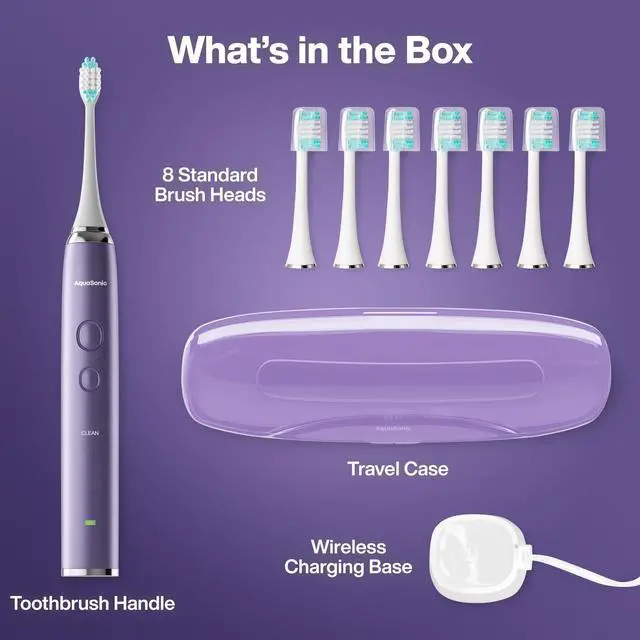 Alt view image 7 of 7 - Vibe Series Ultra-Whitening Toothbrush ADA Accepted Electric Toothbrush - 8 Brush Heads & Travel Case 40,000 VPM Motor & Wireless Charging - 4 Modes w Smart Timer Satin Violet
