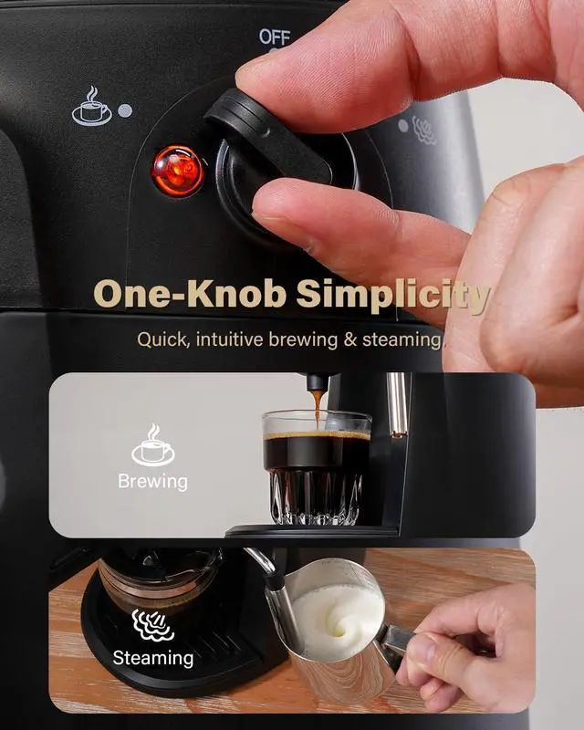 Alt view image 5 of 7 - 3.5 Bar Espresso Machine 4-Cup Compact Espresso Maker with Milk Frother, 800 W Preheating Cappuccino Machine for Home, Black