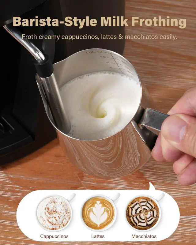 Alt view image 3 of 7 - 3.5 Bar Espresso Machine 4-Cup Compact Espresso Maker with Milk Frother, 800 W Preheating Cappuccino Machine for Home, Black