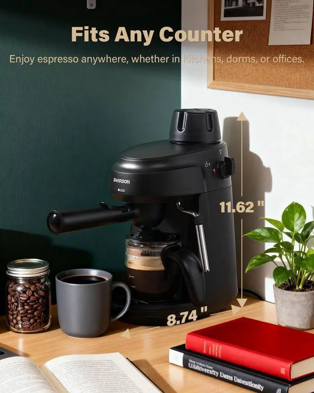 Alt view image 7 of 7 - 3.5 Bar Espresso Machine 4-Cup Compact Espresso Maker with Milk Frother, 800 W Preheating Cappuccino Machine for Home, Black