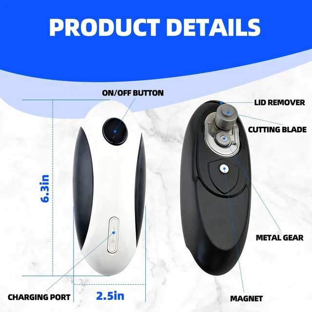 Alt view image 2 of 7 - Electric Can Opener, Rechargeable Hands Free Kitchen Gadget, White | Automatic One-Touch Operation, Safe Smooth Edge, USB-C Charging, Easy Grip, Senior Friendly, Works With All Common Cans